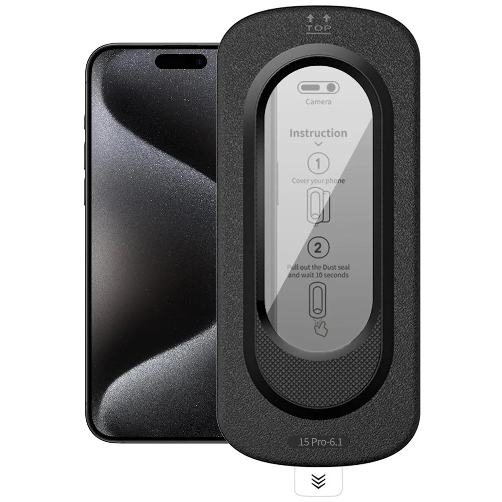 For iPhone 15 Pro Anti-Spy Full Screen Protector High Aluminium-silicon Glass Film with Dust Removal Installation Tool - Black - 1