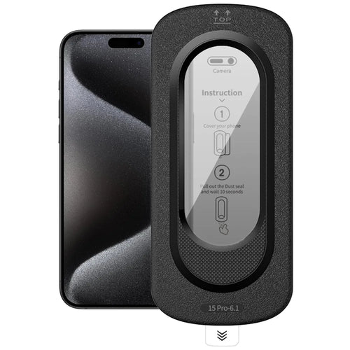 For iPhone 15 Pro Anti-Spy Full Screen Protector High Aluminium-silicon Glass Film with Dust Removal Installation Tool - Black - 1
