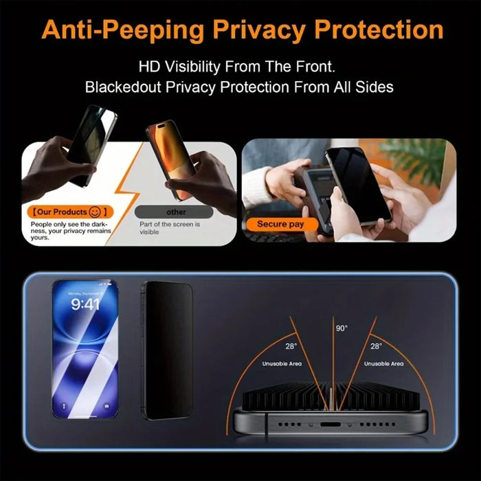 For iPhone 14 Anti-Spy Full Screen Protector High Aluminium-silicon Glass Film with Dust Removal Installation Tool - Black - 3