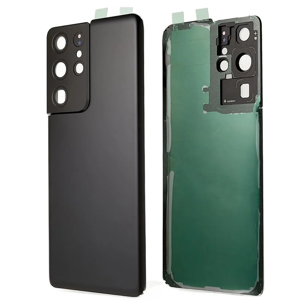 For Samsung Galaxy S21 Ultra 5G G998 Battery Housing with Adhesive Sticker + Camera Lens Cover - Black - 1