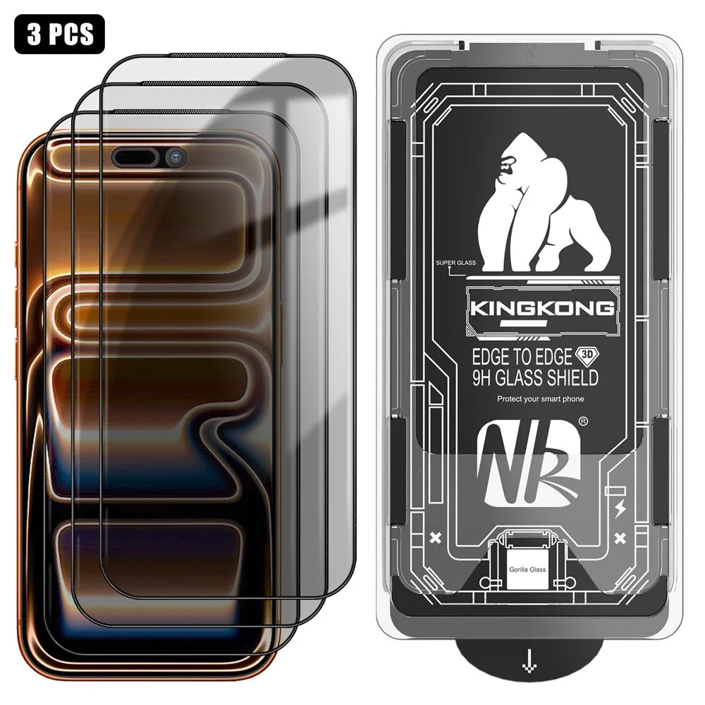 3Pcs For iPhone 17 Pro Max Anti-Spy Full Screen Protector 3D Arc Edge High Aluminium-silicon Glass Film with Dust-Free Installation Tool - Black - 1