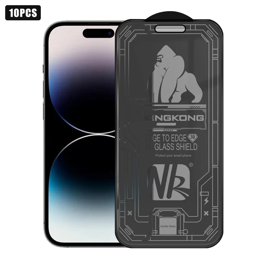 For iPhone 14 Pro 10Pcs 360 Degree Anti-Spy Full Screen Protector 3D Large Arc Edge High Aluminium-silicon Glass Film - Black - 1