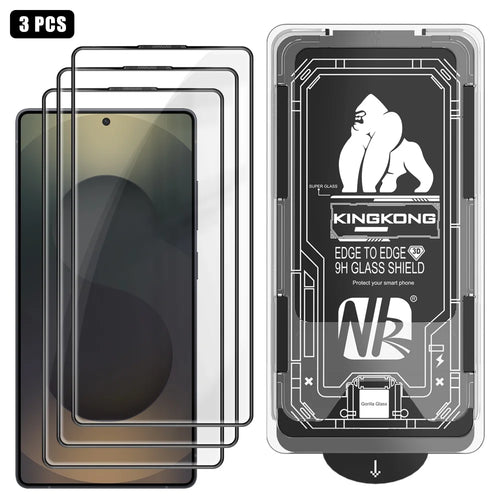 For Samsung Galaxy S25 Ultra 3Pcs Full Screen Protector HD Clear 3D Arc Edge High Aluminium-silicon Glass Film with Dust-Free Installation Tool - Transparent - 1