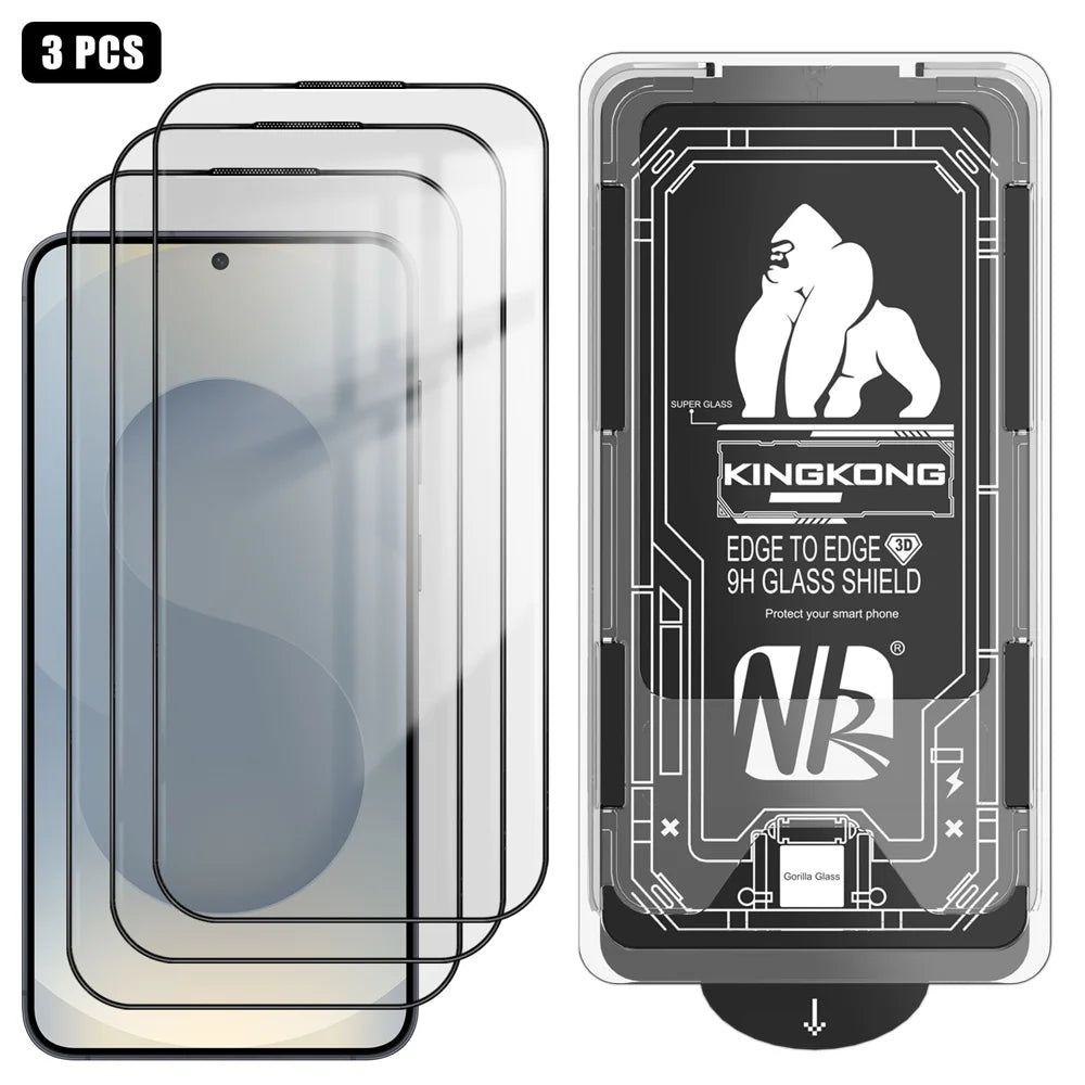 For Samsung Galaxy S25+ 3Pcs Full Screen Protector HD Clear 3D Arc Edge High Aluminium-silicon Glass Film with Dust-Free Installation Tool - Transparent - 1