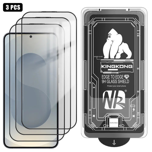 For Samsung Galaxy S25 3Pcs Full Screen Protector HD Clear 3D Arc Edge High Aluminium-silicon Glass Film with Dust-Free Installation Tool - Transparent - 1