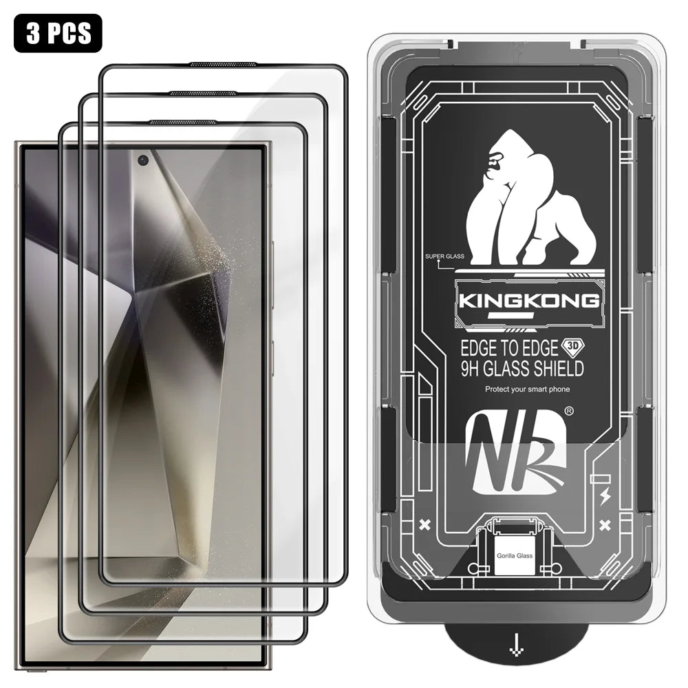 For Samsung Galaxy S24 Ultra 3Pcs Full Screen Protector HD Clear 3D Arc Edge High Aluminium-silicon Glass Film with Dust-Free Installation Tool - Transparent - 1