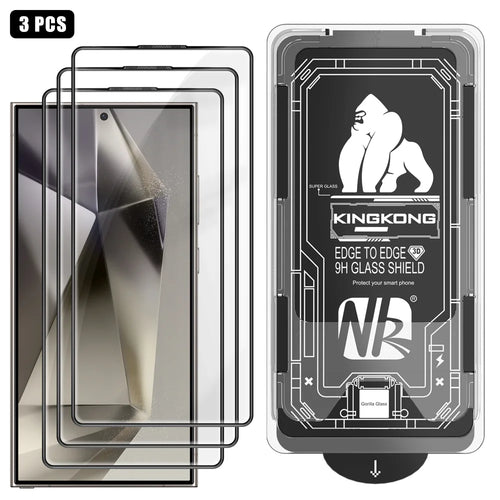 For Samsung Galaxy S24 Ultra 3Pcs Full Screen Protector HD Clear 3D Arc Edge High Aluminium-silicon Glass Film with Dust-Free Installation Tool - Transparent - 1