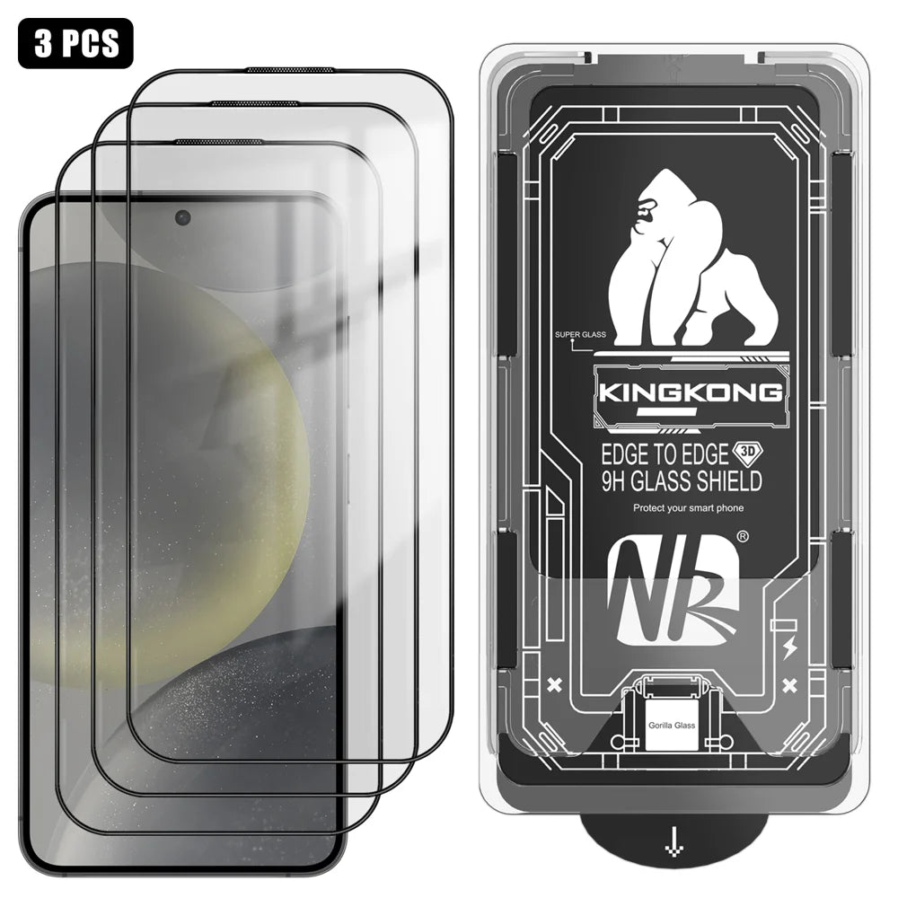 For Samsung Galaxy S24+ 3Pcs Full Screen Protector HD Clear 3D Arc Edge High Aluminium-silicon Glass Film with Dust-Free Installation Tool - Transparent - 1