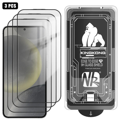 For Samsung Galaxy S24+ 3Pcs Full Screen Protector HD Clear 3D Arc Edge High Aluminium-silicon Glass Film with Dust-Free Installation Tool - Transparent - 1