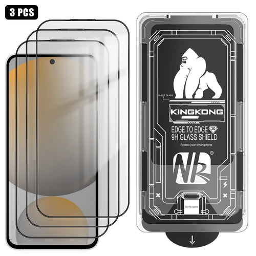 For Samsung Galaxy S24 FE 3Pcs Full Screen Protector HD Clear 3D Arc Edge High Aluminium-silicon Glass Film with Dust-Free Installation Tool - Transparent - 1