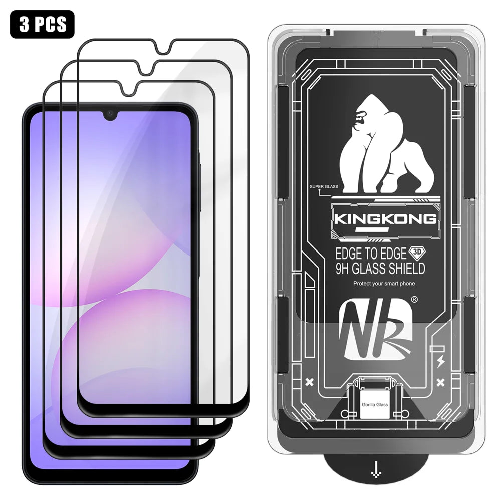 For Samsung Galaxy A08 5G / A08 4G / A07 5G / A07 4G 3Pcs Full Screen Protector HD Clear 3D Arc Edge High Aluminium-silicon Glass Film with Dust-Free Installation Tool - Transparent - 1