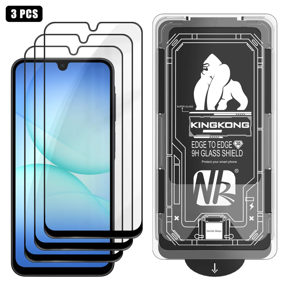 For Samsung Galaxy A18 5G / A18 4G / A17 5G / A17 4G 3Pcs Full Screen Protector HD Clear 3D Arc Edge High Aluminium-silicon Glass Film with Dust-Free Installation Tool - Transparent - 1