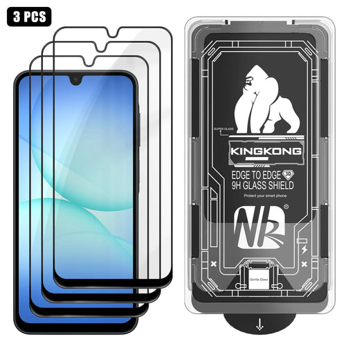 For Samsung Galaxy A18 5G / A18 4G / A17 5G / A17 4G 3Pcs Full Screen Protector HD Clear 3D Arc Edge High Aluminium-silicon Glass Film with Dust-Free Installation Tool - Transparent - 1