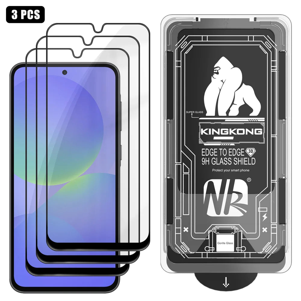 For Samsung Galaxy A36 5G 3Pcs Full Screen Protector HD Clear 3D Arc Edge High Aluminium-silicon Glass Film with Dust-Free Installation Tool - Transparent - 1