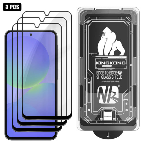 For Samsung Galaxy A36 5G 3Pcs Full Screen Protector HD Clear 3D Arc Edge High Aluminium-silicon Glass Film with Dust-Free Installation Tool - Transparent - 1