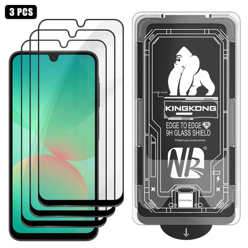 For Samsung Galaxy A26 5G 3Pcs Full Screen Protector HD Clear 3D Arc Edge High Aluminium-silicon Glass Film with Dust-Free Installation Tool - Transparent - 1