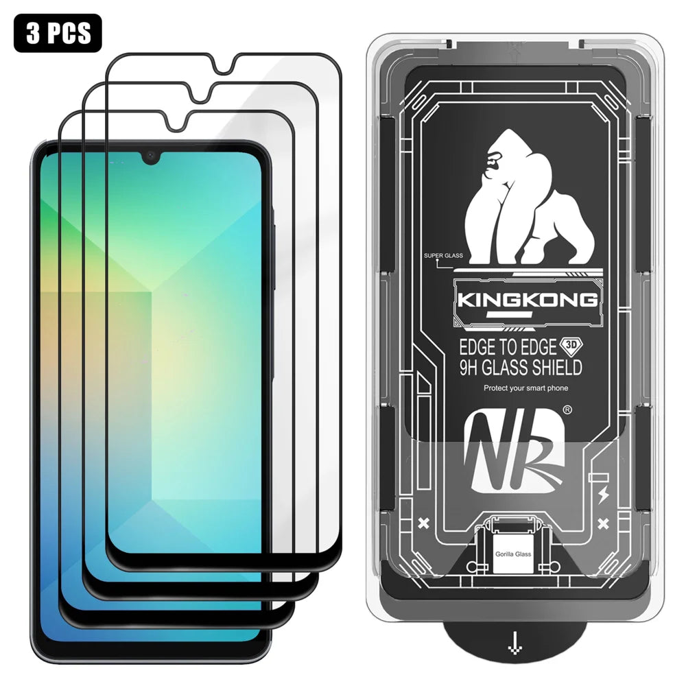 For Samsung Galaxy A06 5G / Galaxy A06 4G 3Pcs Full Screen Protector HD Clear 3D Arc Edge High Aluminium-silicon Glass Film with Dust-Free Installation Tool - Transparent - 1