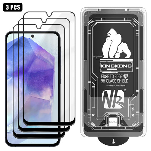 For Samsung Galaxy A55 5G 3Pcs Full Screen Protector HD Clear 3D Arc Edge High Aluminium-silicon Glass Film with Dust-Free Installation Tool - Transparent - 1