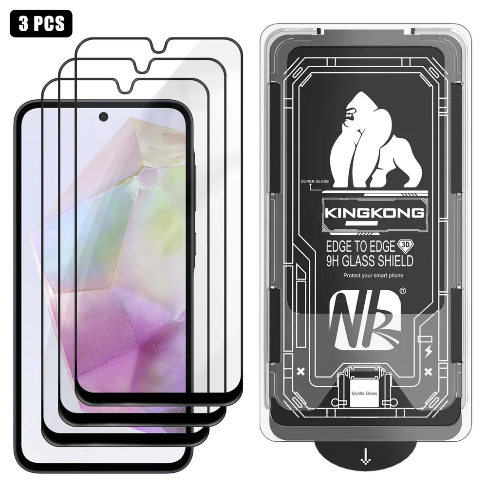 For Samsung Galaxy A35 5G 3Pcs Full Screen Protector HD Clear 3D Arc Edge High Aluminium-silicon Glass Film with Dust-Free Installation Tool - Transparent - 1
