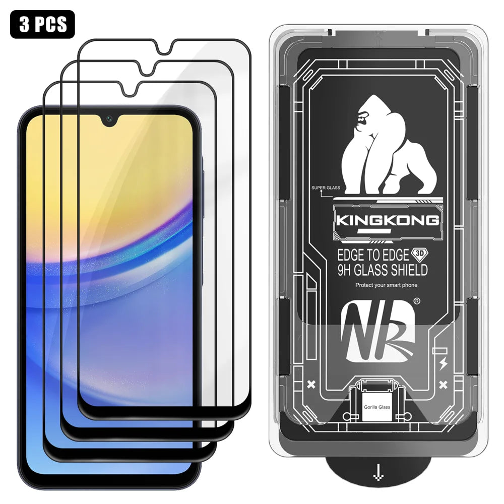 For Samsung Galaxy A15 5G / Galaxy A15 4G 3Pcs Full Screen Protector HD Clear 3D Arc Edge High Aluminium-silicon Glass Film with Dust-Free Installation Tool - Transparent - 1