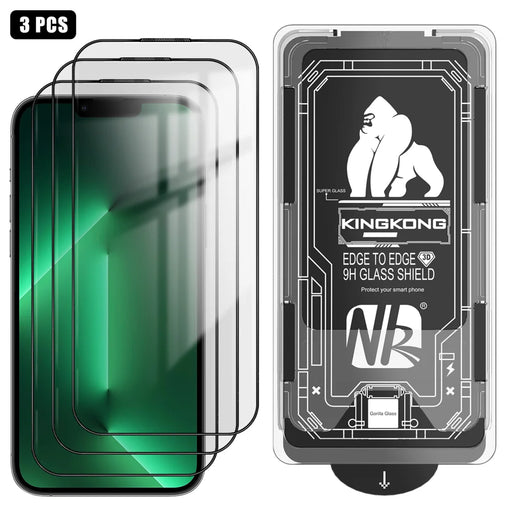 For iPhone 13 Pro Max 3Pcs Full Screen Protector HD Clear 3D Arc Edge High Aluminium-silicon Glass Film with Dust-Free Installation Tool - Transparent - 1