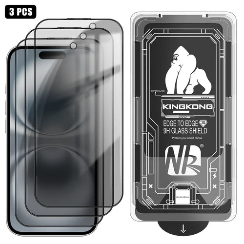 For iPhone 16 3Pcs Anti-Spy Full Screen Protector 3D Arc Edge High Aluminium-silicon Glass Film with Dust-Free Installation Tool - Black - 1