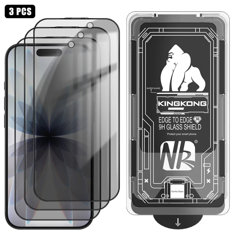 For iPhone 17 3Pcs Anti-Spy Full Screen Protector 3D Arc Edge High Aluminium-silicon Glass Film with Dust-Free Installation Tool - Black - 1