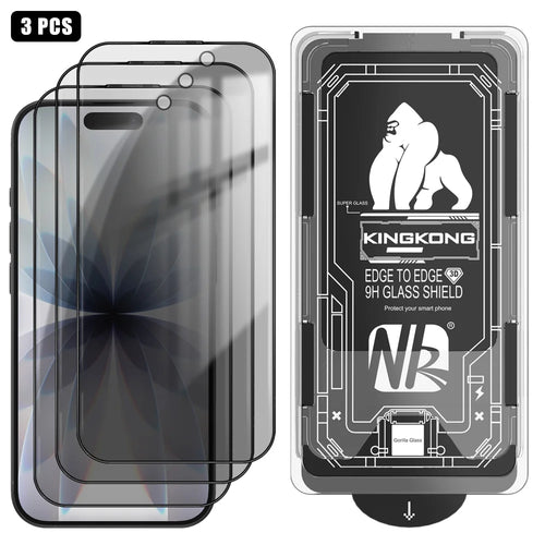 For iPhone 17 3Pcs Anti-Spy Full Screen Protector 3D Arc Edge High Aluminium-silicon Glass Film with Dust-Free Installation Tool - Black - 1