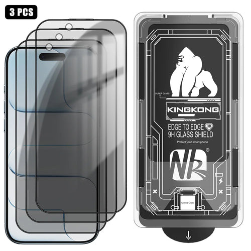 For iPhone Air 3Pcs Anti-Spy Full Screen Protector 3D Arc Edge High Aluminium-silicon Glass Film with Dust-Free Installation Tool - Black - 1