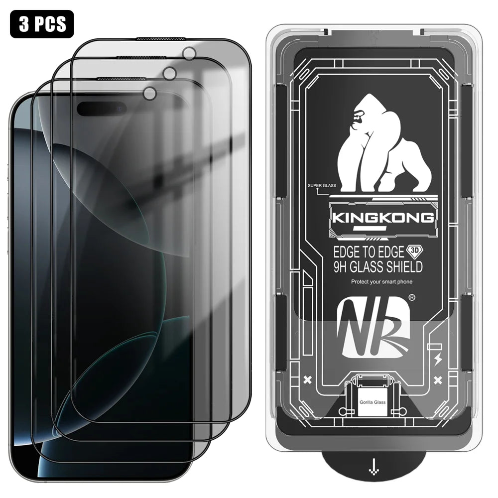 For iPhone 16 Pro Max 3Pcs Anti-Spy Full Screen Protector 3D Arc Edge High Aluminium-silicon Glass Film with Dust-Free Installation Tool - Black - 1