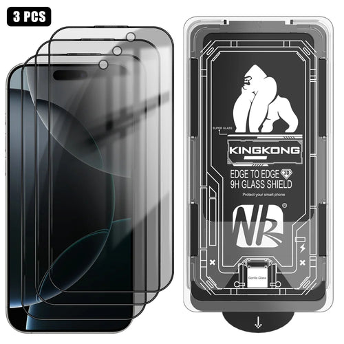 For iPhone 16 Pro Max 3Pcs Anti-Spy Full Screen Protector 3D Arc Edge High Aluminium-silicon Glass Film with Dust-Free Installation Tool - Black - 1