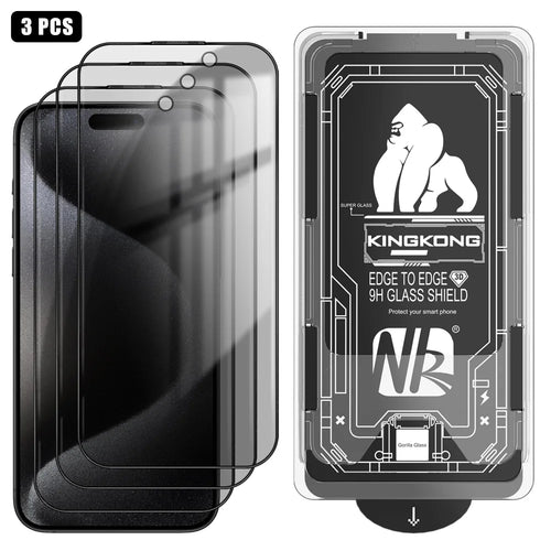 For iPhone 15 Pro 3Pcs Anti-Spy Full Screen Protector 3D Arc Edge High Aluminium-silicon Glass Film with Dust-Free Installation Tool - Black - 1