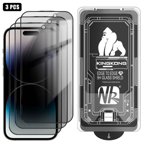 For iPhone 14 Pro 3Pcs Anti-Spy Full Screen Protector 3D Arc Edge High Aluminium-silicon Glass Film with Dust-Free Installation Tool - Black - 1
