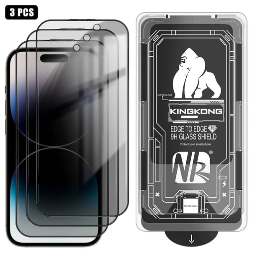 For iPhone 14 Pro 3Pcs Anti-Spy Full Screen Protector 3D Arc Edge High Aluminium-silicon Glass Film with Dust-Free Installation Tool - Black - 1