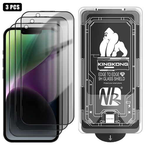 For iPhone 14 3Pcs Anti-Spy Full Screen Protector 3D Arc Edge High Aluminium-silicon Glass Film with Dust-Free Installation Tool - Black - 1