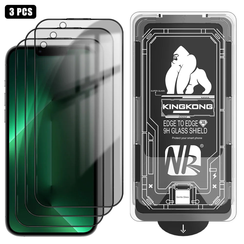 For iPhone 13 Pro 3Pcs Anti-Spy Full Screen Protector 3D Arc Edge High Aluminium-silicon Glass Film with Dust-Free Installation Tool - Black - 1