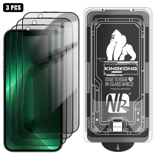 For iPhone 13 Pro 3Pcs Anti-Spy Full Screen Protector 3D Arc Edge High Aluminium-silicon Glass Film with Dust-Free Installation Tool - Black - 1