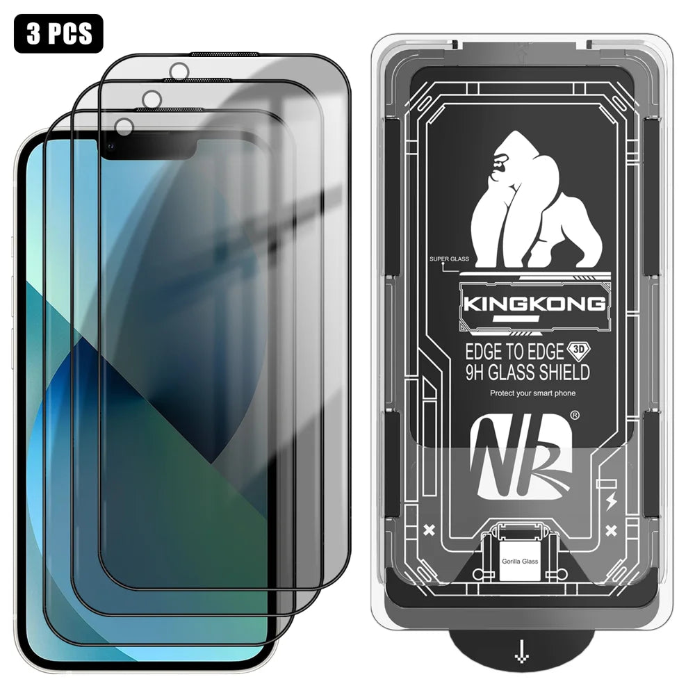 For iPhone 13 3Pcs Anti-Spy Full Screen Protector 3D Arc Edge High Aluminium-silicon Glass Film with Dust-Free Installation Tool - Black - 1