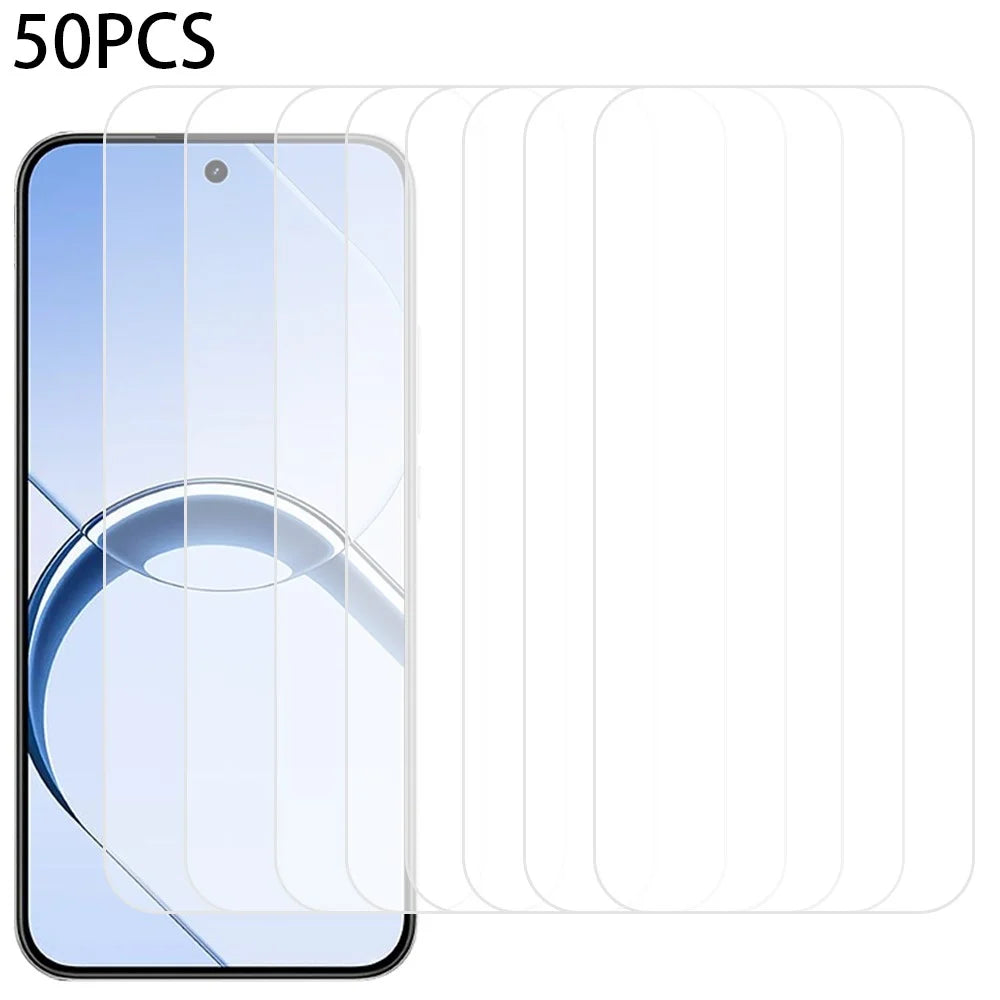 50Pcs For Realme 16 5G Screen Protector Full Glue Tempered Glass Clear Screen Film (NOT Complete Covering) (No Package, with Wipes Set, Dust-absorber, Guide Sticker) - Transparent - 1