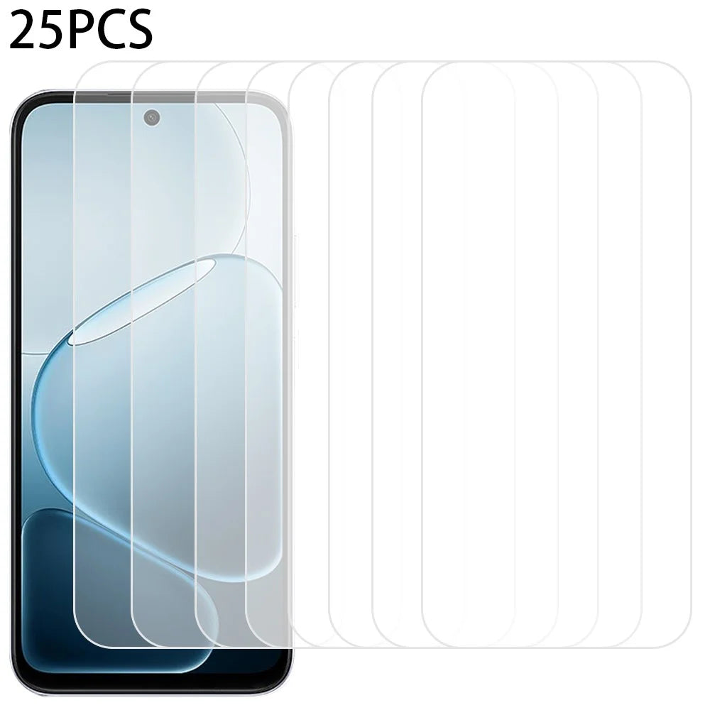 25Pcs For Oppo K14x 5G Screen Protector Full Glue Tempered Glass High Definition Film (NOT Complete Covering) (No Package, with Wipes Set, Dust-absorber, Guide Sticker) - Transparent - 1