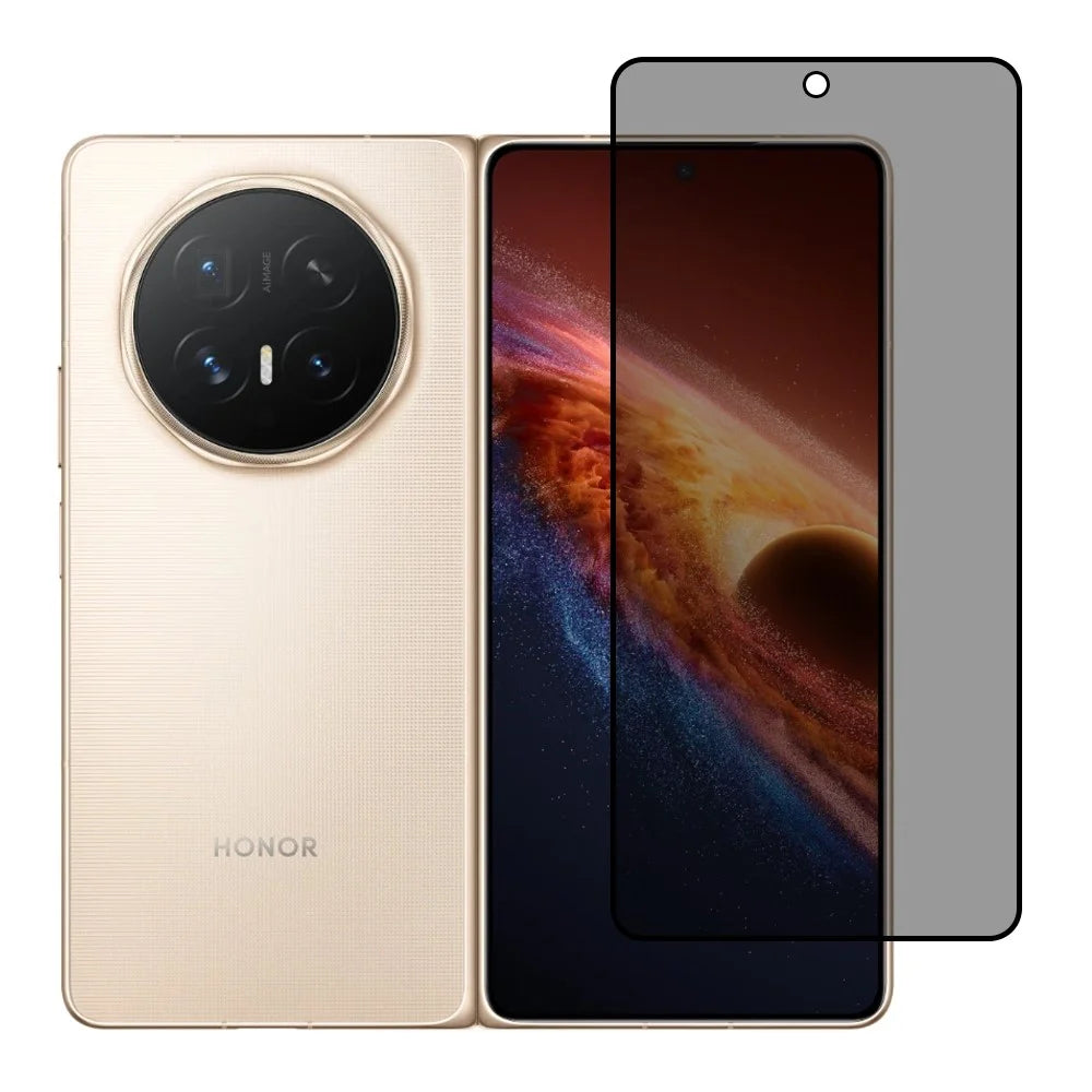 For Honor Magic V6 5G Anti-Spy Full Screen Protector Full Glue Silk Printing High Aluminium-silicon Glass Film - Black - 1