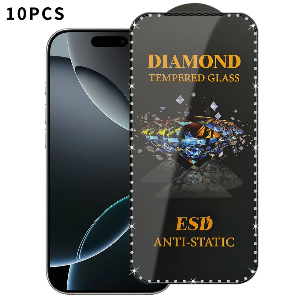 10Pcs For iPhone 16 Pro Tempered Glass Diamond Silk Printing Full Screen HD Anti-Static Screen Protector - Transparent - 1