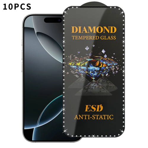 10Pcs For iPhone 16 Pro Tempered Glass Diamond Silk Printing Full Screen HD Anti-Static Screen Protector - Transparent - 1