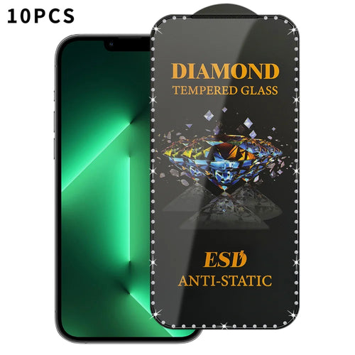 10Pcs For iPhone 14 Pro Max Tempered Glass Diamond Silk Printing Full Screen HD Anti-Static Screen Protector - Transparent - 1