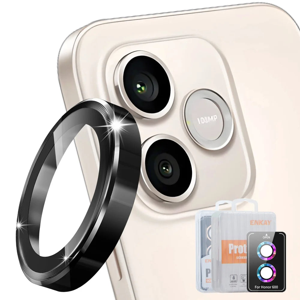 ENKAY HAT PRINCE For Honor 600 5G Camera Lens Protector Metal Ring Lens Film - Black - 1