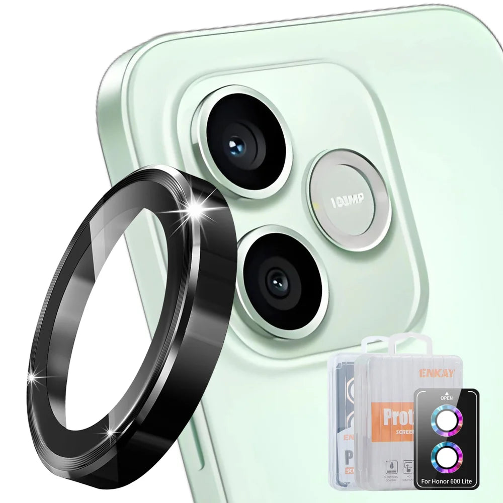 ENKAY HAT PRINCE For Honor 600 Lite 5G Camera Lens Protector Metal Ring Lens Film - Black - 1