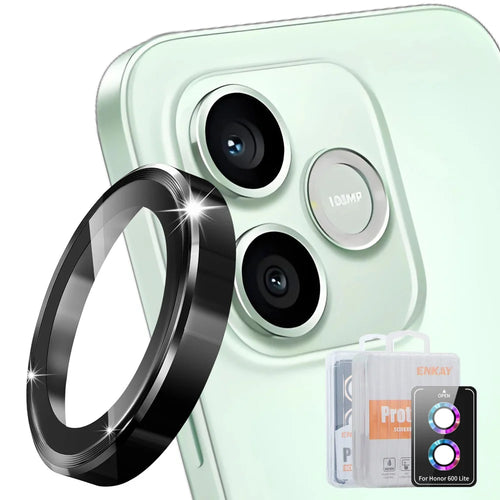 ENKAY HAT PRINCE For Honor 600 Lite 5G Camera Lens Protector Metal Ring Lens Film - Black - 1