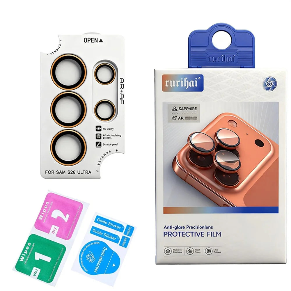 RURIHAI For Samsung Galaxy S26 Ultra Camera Lens Protector Tempered Glass Metal Ring Lens Film - Orange - 6