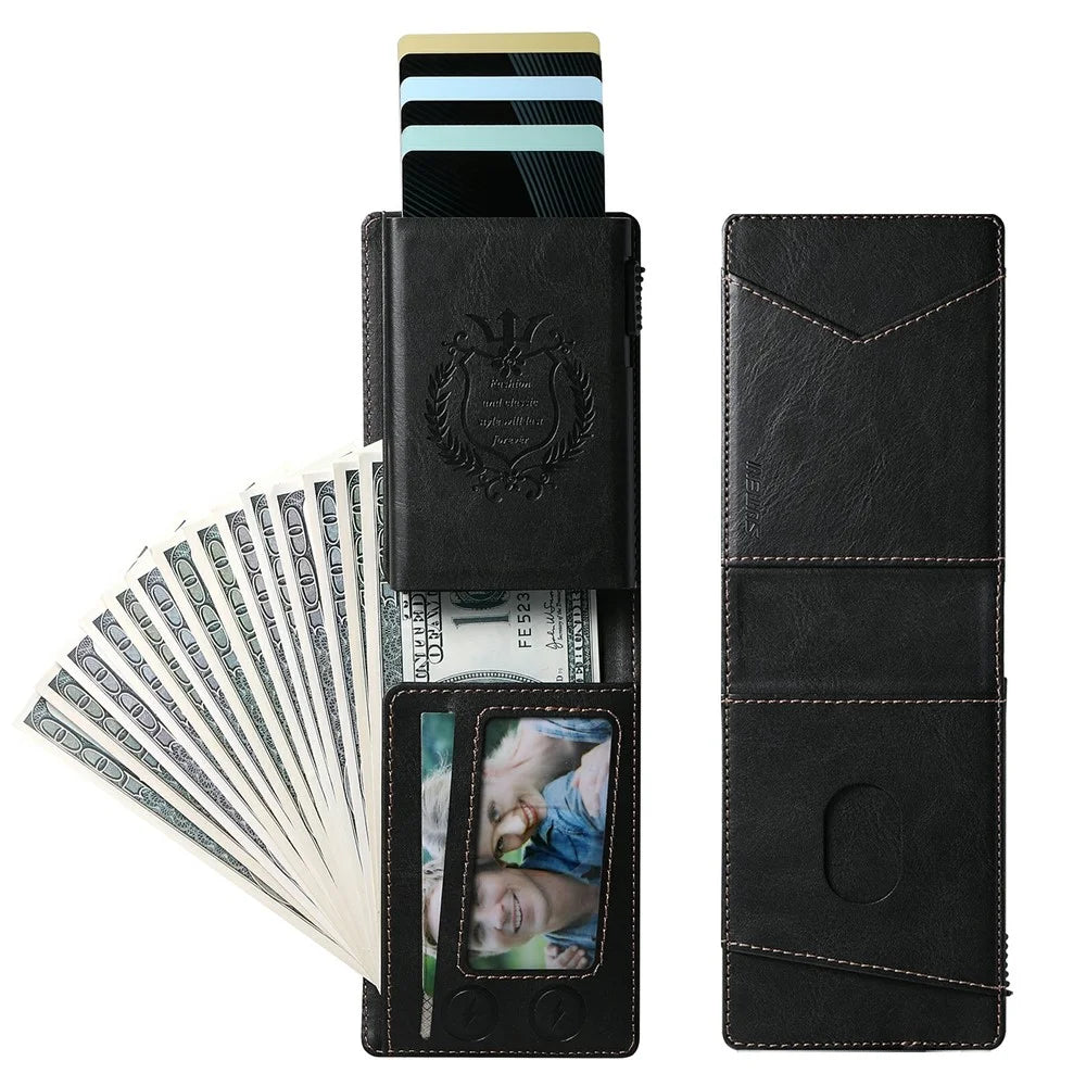 SUTENI KH8 Oil Wax Texture Leather Card Wallet Pop Up Card Holder RFID Blocking Card Case - Black - 2