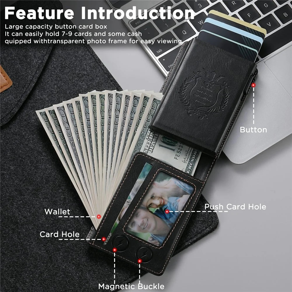 SUTENI KH8 Oil Wax Texture Leather Card Wallet Pop Up Card Holder RFID Blocking Card Case - Black - 4
